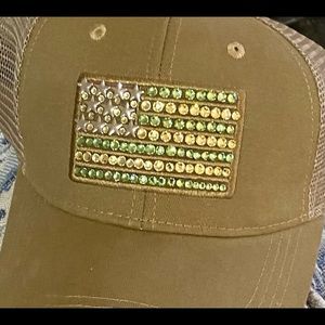 New never work: AMERICAN FLAG trucker hat Real Swarovski crystals 1 of a kind.